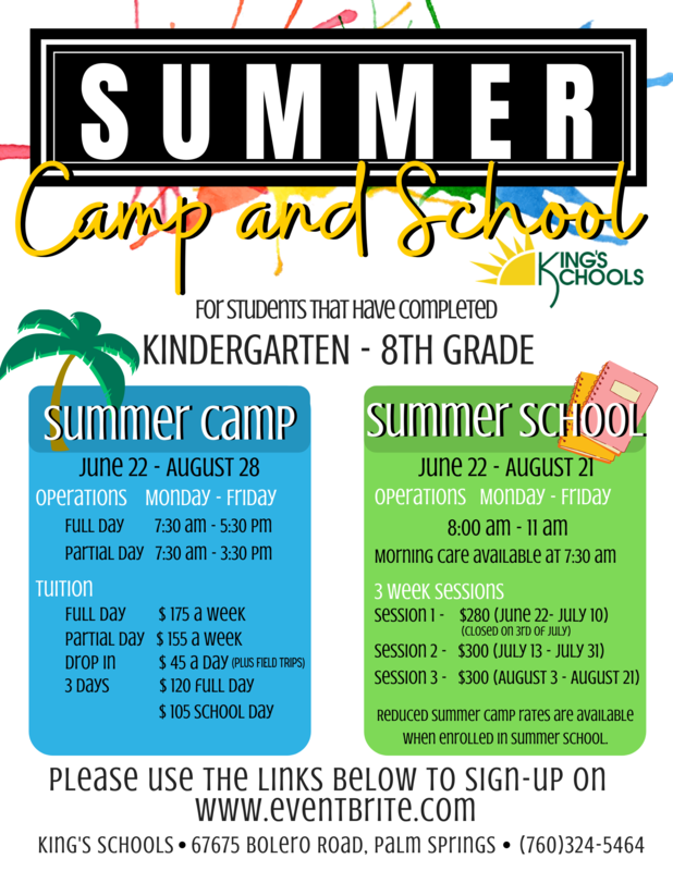 Summer Camp and School For Students that have completed Kindergarten - 8th Grade Summer school and Summer camp informational flyer